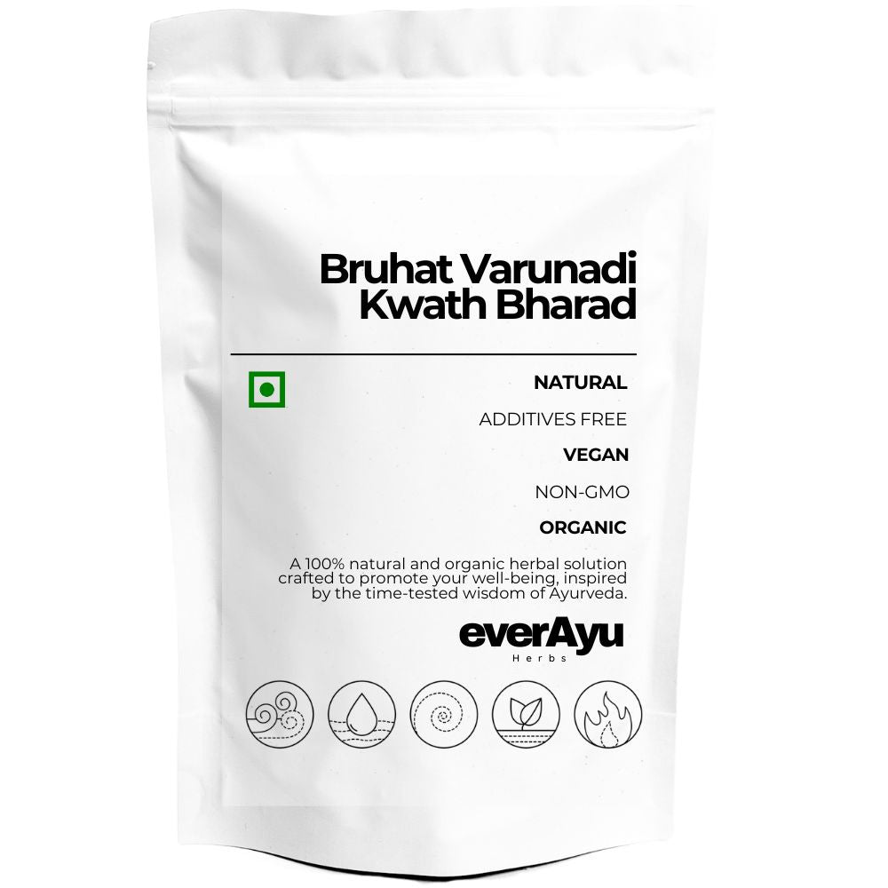 Image Alt Text:
Bruhat Varunadi Kwath (Bharadi Kwath) – 100 % natural Ayurvedic decoction prepared from Varuna, Punarnava, and Gokhru for internal balance and purification.