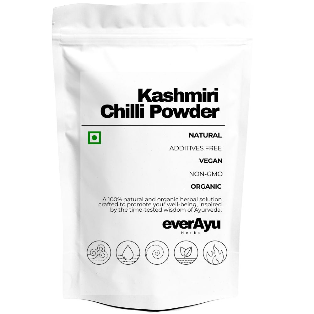 Pure Kashmiri Chilli Powder (Capsicum annuum) – Mild, bright red Indian spice used for flavor, aroma, and color in traditional cooking.