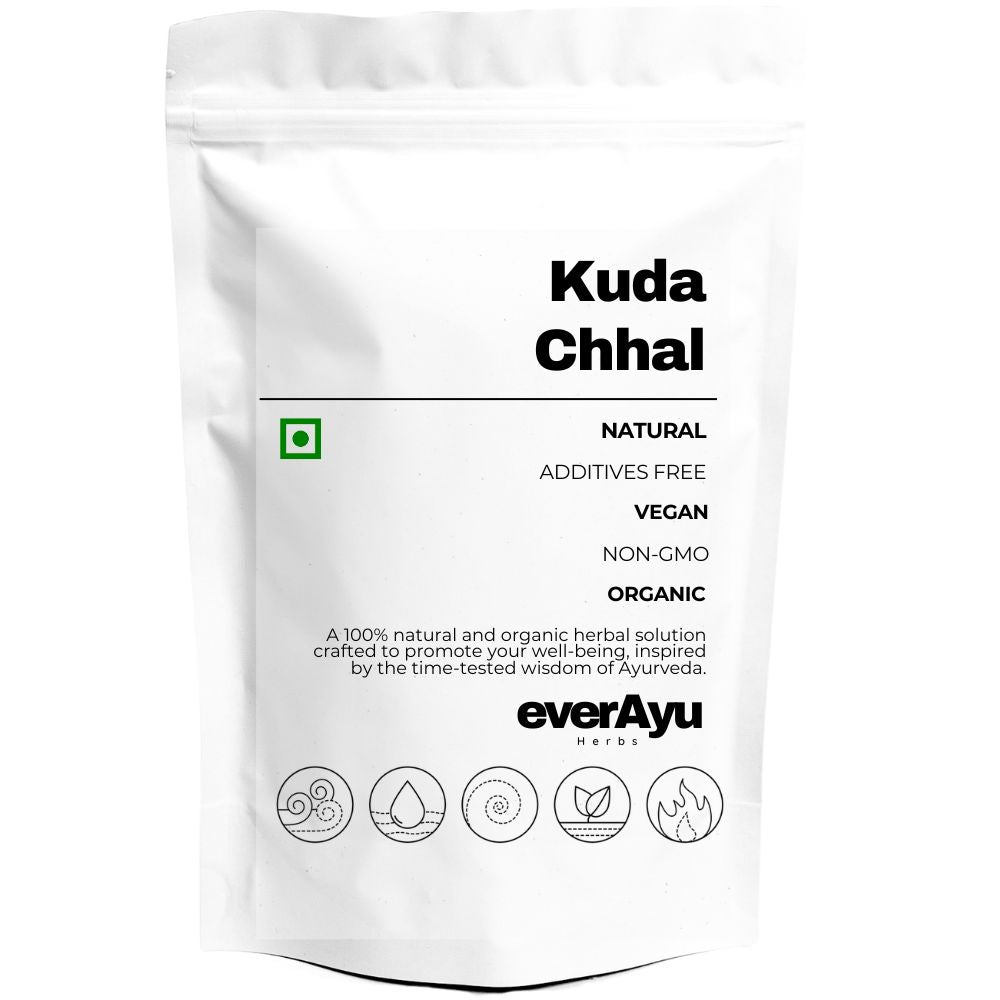 Kuda Chhal (कुटज छाल), also known as Kutaj Chaal or Holarrhena antidysenterica Bark, is a traditional Ayurvedic herb used for balance and purification. Other regional names: Kutaja (Sanskrit), Kurchi (English), Kuchaga Marach Chal (Tamil), and Kuda Chekka (Telugu).