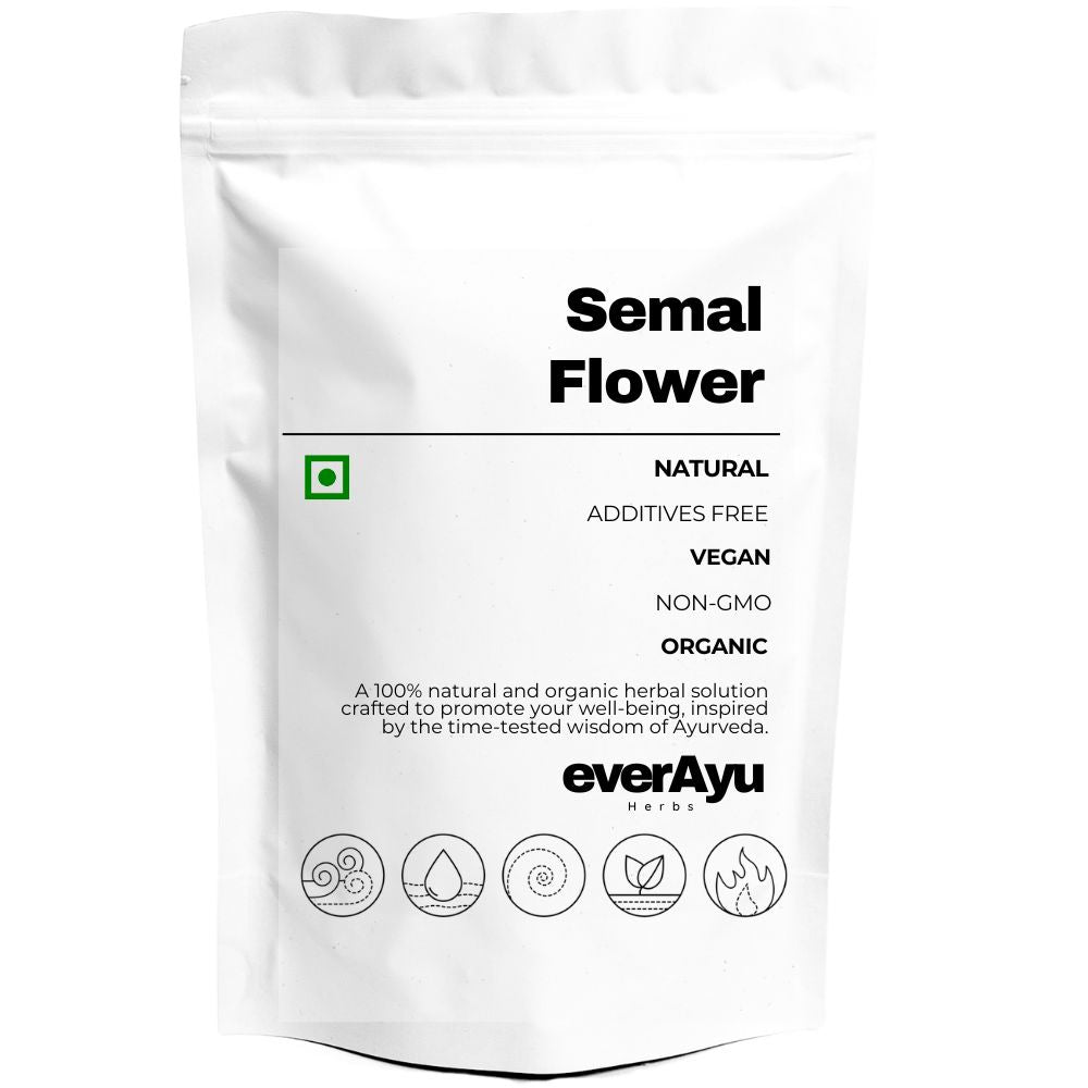 Semal Flower, also known as Simbal Phool or Shalmali Pushpa, comes from Bombax malabaricum (Silk Cotton Tree). In Hindi it’s called सेमल फूल, in Gujarati સેમલ ફૂલ, in Tamil இலைவங்க பூ, in Malayalam സിമ്പൽ പുഷ്പം, in Bengali সিমুল ফুল, and in Sanskrit शाल्मली पुष्प. In English, it’s called Silk Cotton Flower or Red Kapok Flower. Traditionally used in Ayurveda for its rejuvenating, cooling, and vitality-promoting nature.