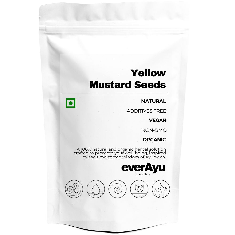 Yellow Mustard Seeds (पीली सरसों), also known as Brassica alba or White Mustard, are aromatic Ayurvedic seeds used for warmth and balance. Other names include Rajika (Sanskrit), Kadugu (Tamil), Avalu (Telugu), Sasive (Kannada), and Sorsher Beej (Bengali)