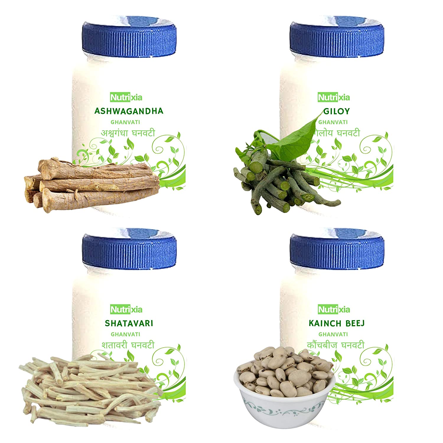 Ashwagandha,Shatavari,Giloy,Kaunch Beej Ghanvati Combo -Nutrixia Food