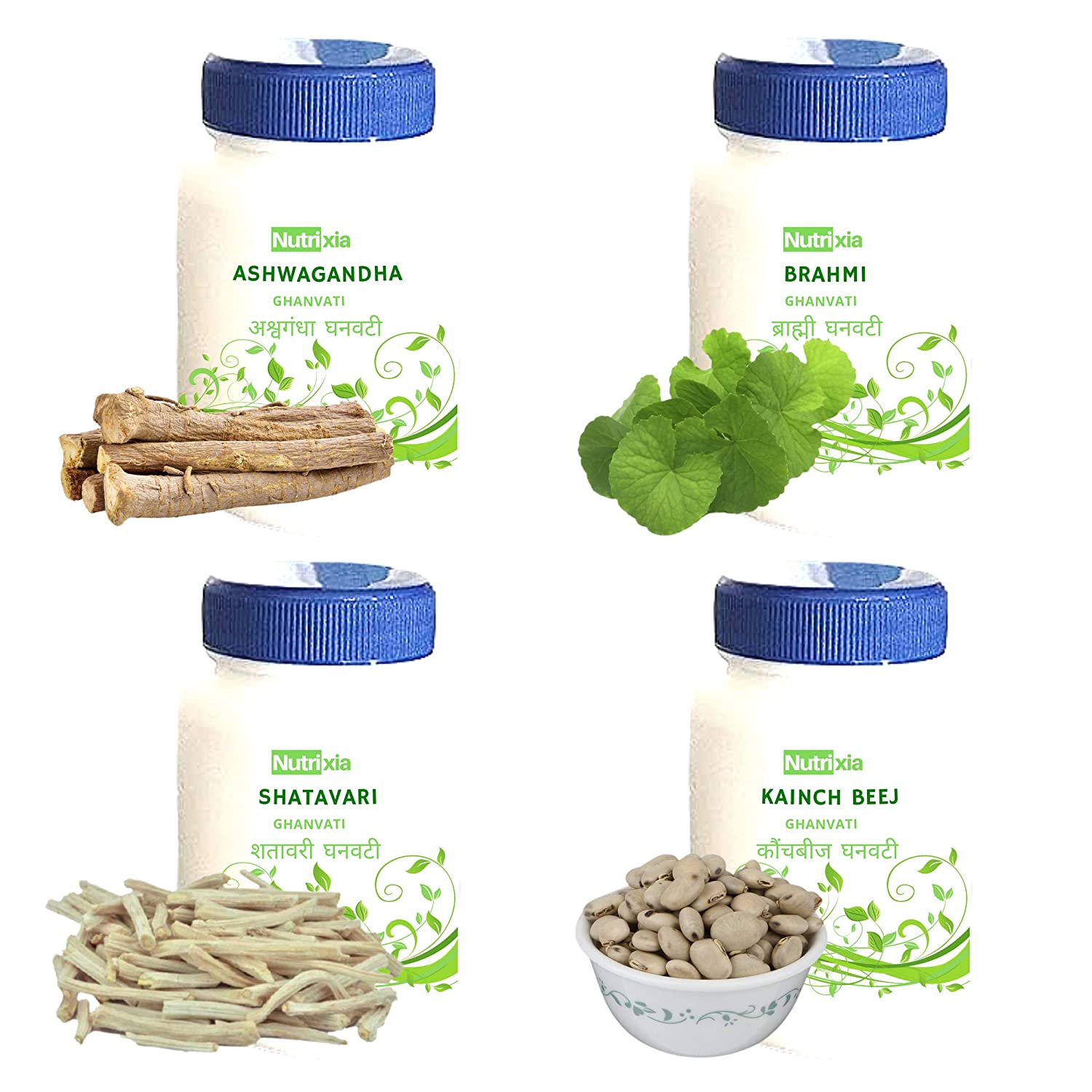 Ashwagandha,Shatavari,Brahmi,Kaunch Beej Ghanvati Combo -Nutrixia Food