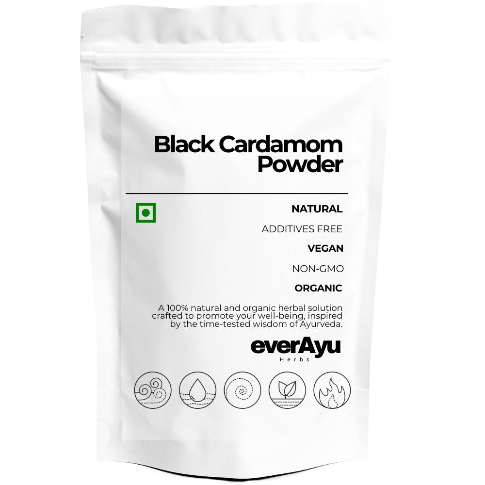 Black Cardamom Powder (Kali Elaichi / Amomum subulatum) – pure Ayurvedic aromatic spice with a warm, smoky flavor.