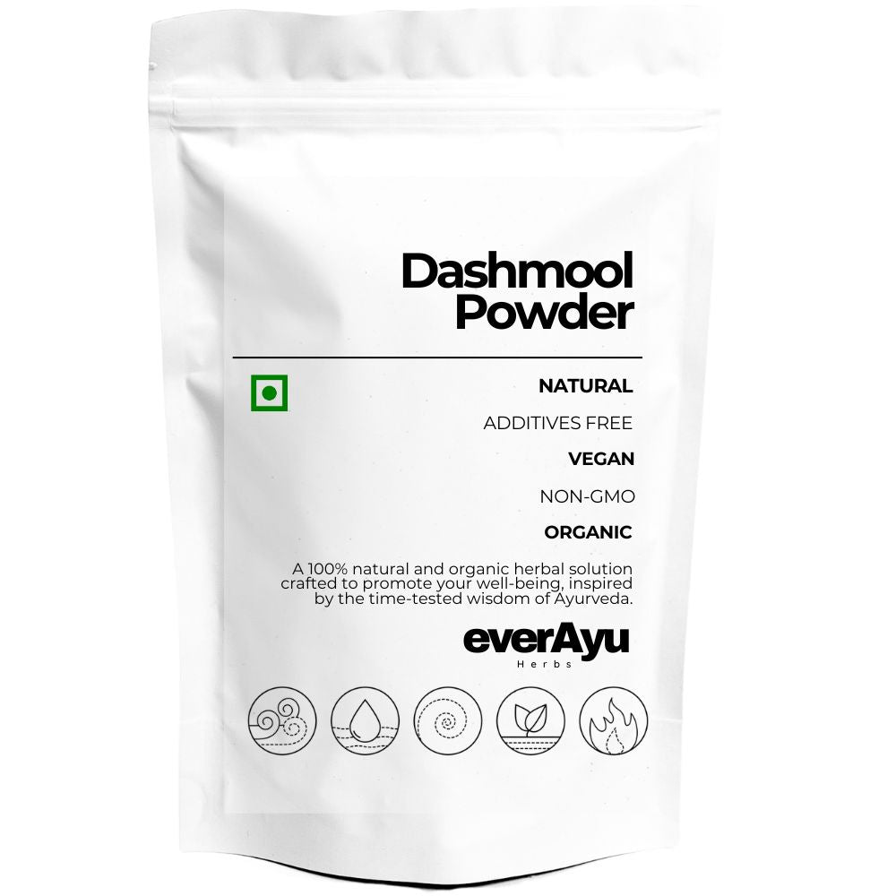 “Dashmool Powder (Dashamoola Churna) – A traditional Ayurvedic blend of ten herbal roots known for their natural balancing and rejuvenating properties.”