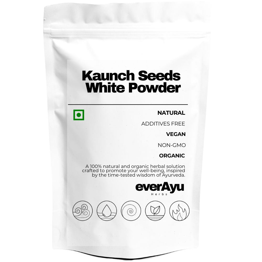 kaunch beej safed powder, mucuna pruriens white, konch powder, cowhage white churna, kaunch seeds white, ayurvedic kaunch herb, safed kaunch