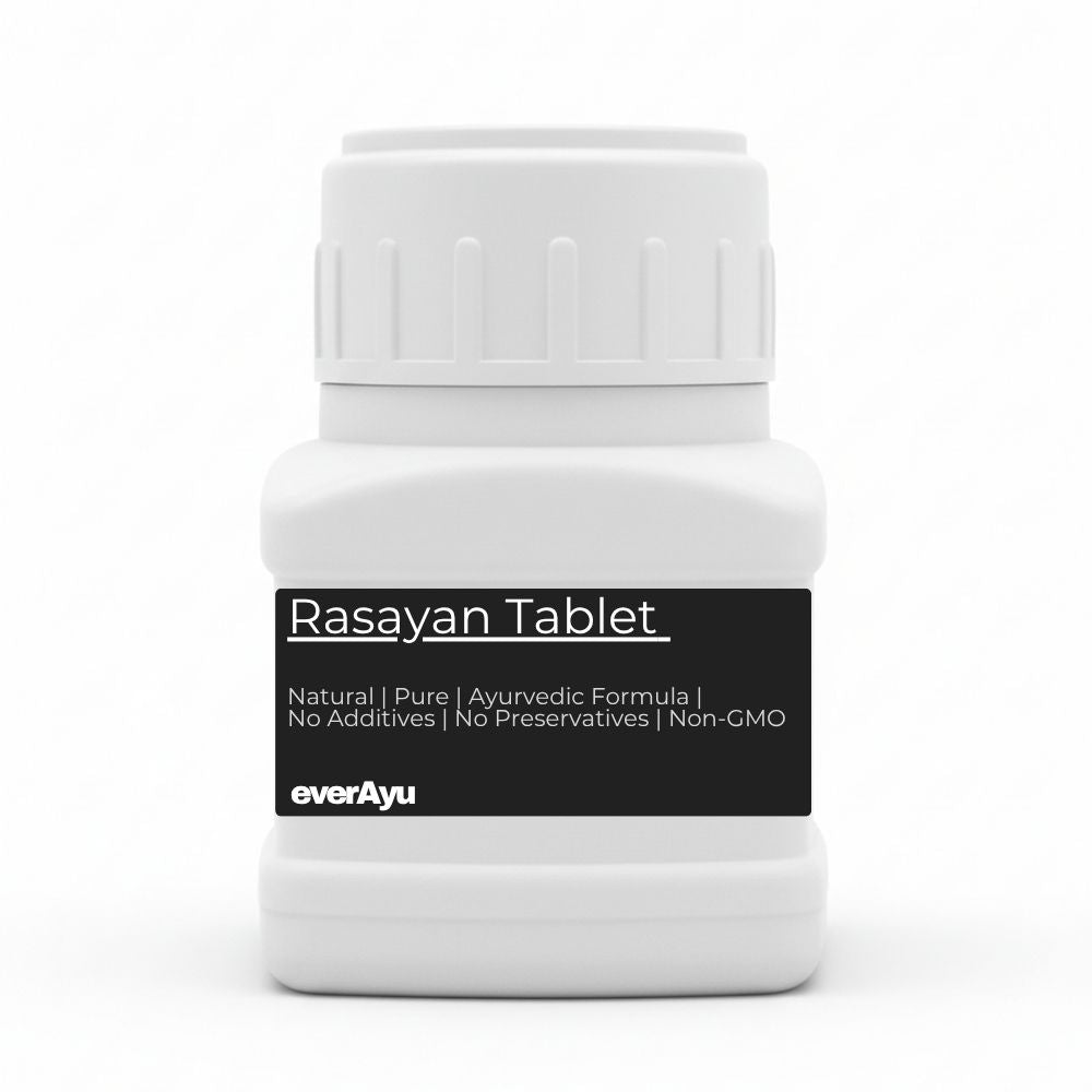 Rasayan Tablet, रसायन वटी, Rasayana Vati, Ayurvedic Rejuvenation Supplement, Herbal Vitality Tablet, Classical Ayurvedic Rasayan
