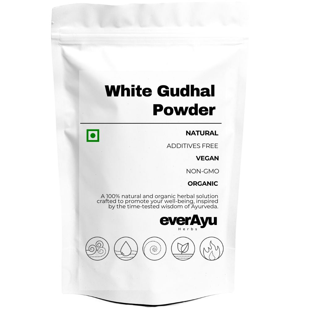  White Hibiscus (Safed Gudhal) flower powder in bowl – natural herbal ingredient for hair and skincare