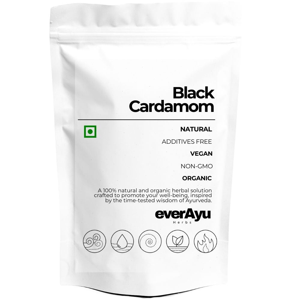 Black Cardamom (Kali Elaichi / Amomum subulatum) – natural aromatic Ayurvedic spice known for its warm, smoky fragrance.