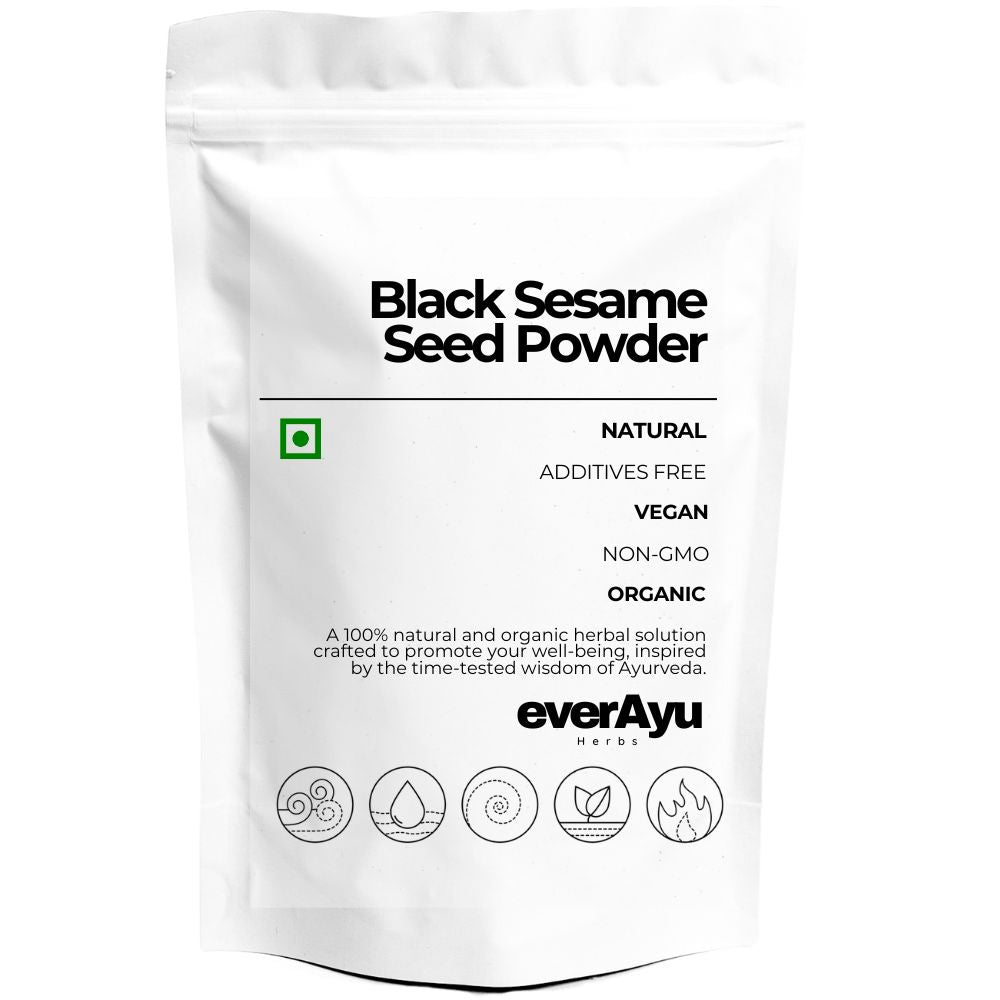 Black Sesame Seed Powder (Kala Til / Ellu) – 100 % natural, nutrient-rich Ayurvedic superfood for daily vitality and nourishment.