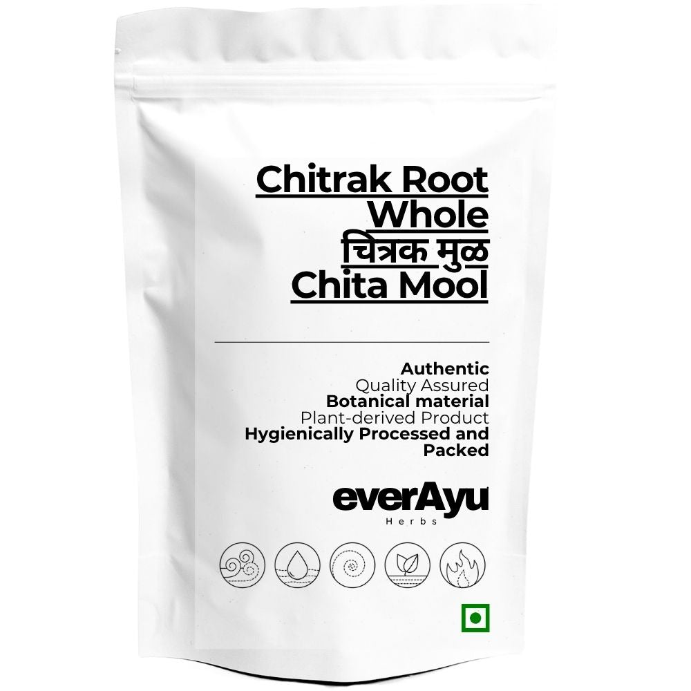 Chitrak Root Whole | चित्रक मुळ | Chita Mool | Chita Root | Plumbago indica Root | Red Leadwort Root | Whole Botanical Root everAyu