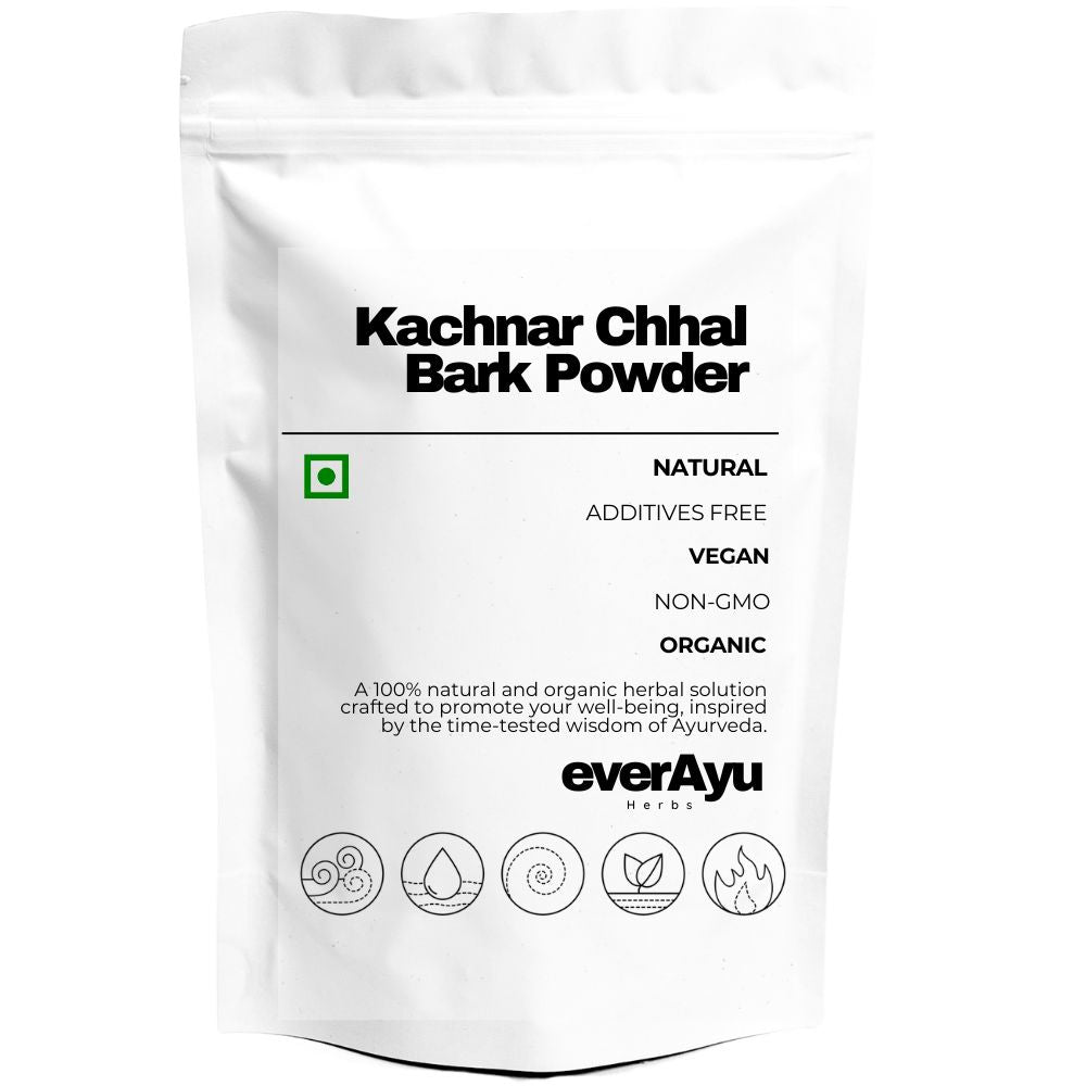 100% pure Kachnar Chhal Powder (Bauhinia variegata) – a traditional Ayurvedic bark powder known for its cleansing, balancing, and rejuvenating qualities.