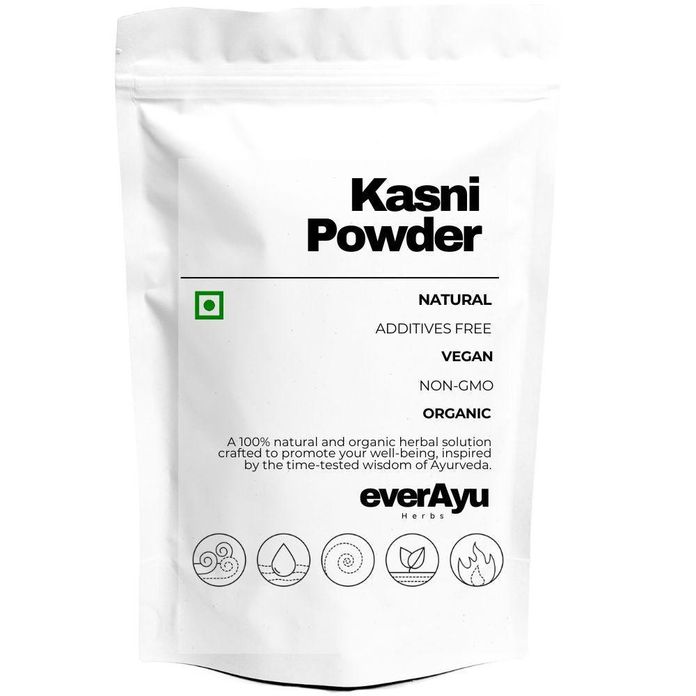 Pure Kasni Powder (Cichorium intybus) – Traditional Ayurvedic herb known for cooling, detoxifying, and rejuvenating properties.