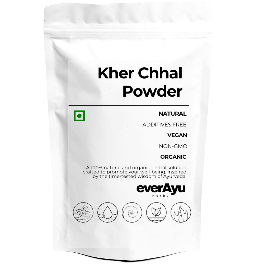 Premium-quality Kher Chhal Powder (Khair Bark Powder) – 100% pure Senegalia catechu used in traditional Ayurvedic wellness and beauty care.