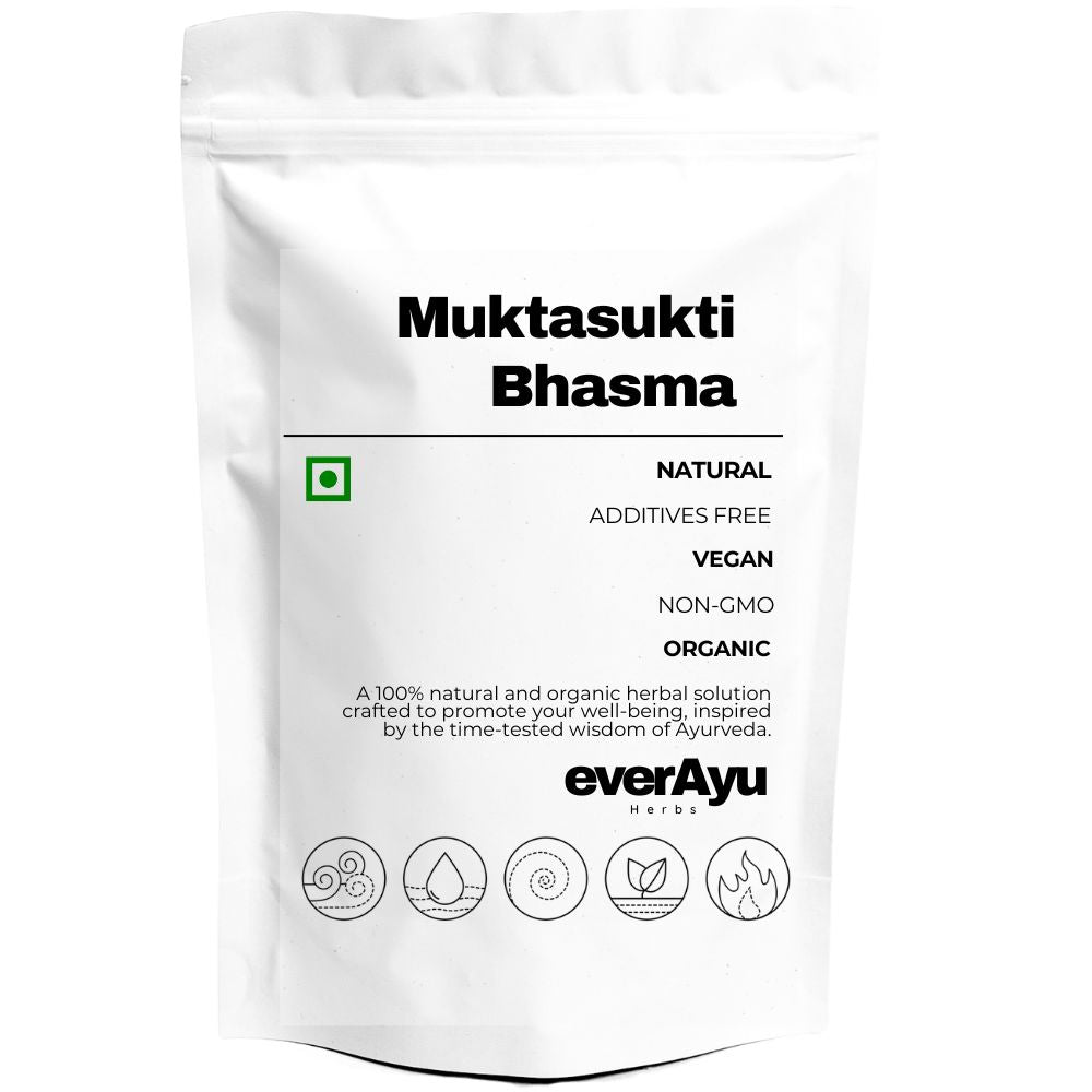 Muktasukti Bhasma (Mukta Shukti Pishti) – Ayurvedic mineral powder prepared from purified oyster shells for vitality and balance.