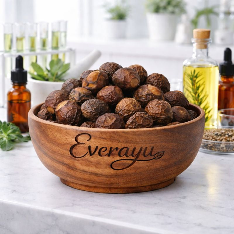 Reetha – also known as Soap Nut, Rita, Aritha, Sapindus mukorossi, and सोप अखरोट – is a natural fruit used as a chemical-free cleanser for hair, skin, and laundry. Known regionally as रीठा (Hindi), Arishtaka (Sanskrit), Boondi Kai (Tamil), Kunkudukaya (Telugu), and Ritha (Marathi).