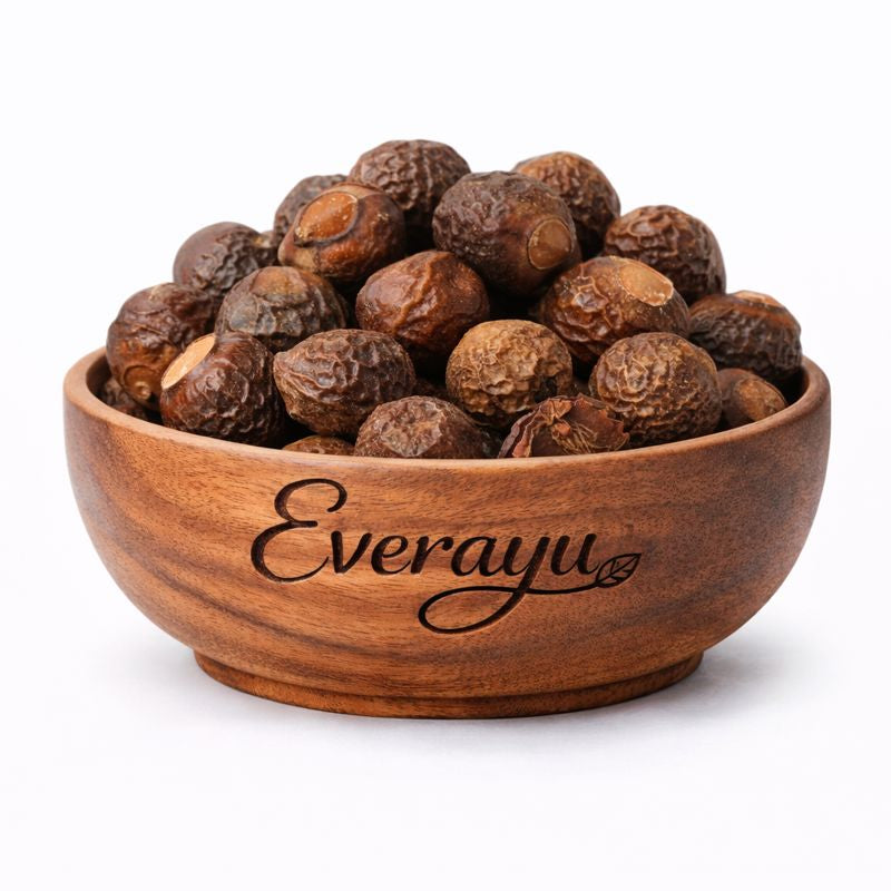 Reetha – also known as Soap Nut, Rita, Aritha, Sapindus mukorossi, and सोप अखरोट – is a natural fruit used as a chemical-free cleanser for hair, skin, and laundry. Known regionally as रीठा (Hindi), Arishtaka (Sanskrit), Boondi Kai (Tamil), Kunkudukaya (Telugu), and Ritha (Marathi).