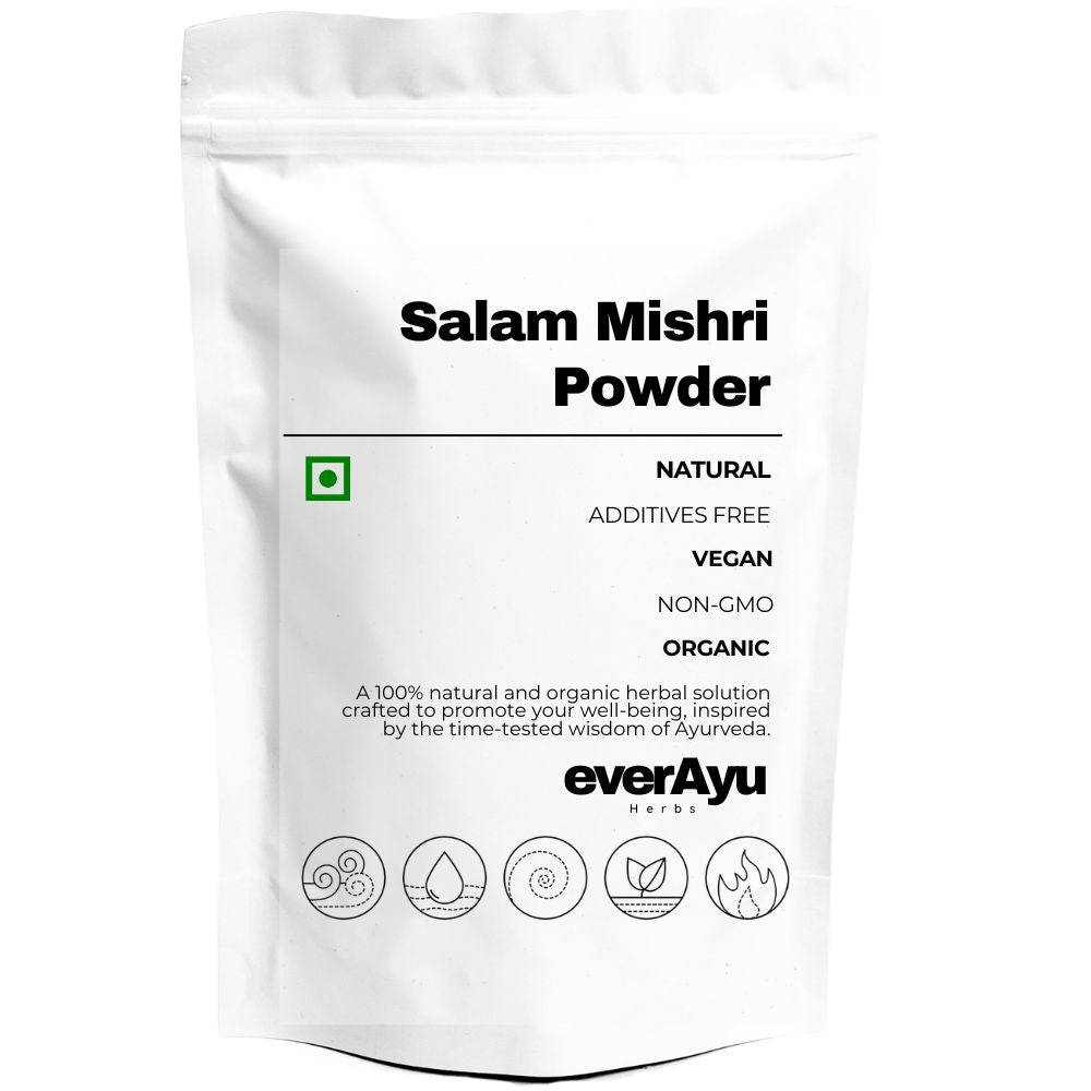 Salam Mishri Powder, Salab Misri Churna, Salap Mishri Powder, Orchid Root Powder, Orchis latifolia, सालम मिश्री पाउडर, सालाब मिश्री चूर्ण, Marathi सालम मिश्री, Gujarati સલામ મિશ્રી, Tamil சலாம் மிஷ்ரி தூள், Telugu సలాం మిశ్రి పొడి, Kannada ಸಾಲಂ ಮಿಶ್ರಿ ಪುಡಿ, Punjabi ਸਲਾਮ ਮਿਸਰੀ ਪਾਊਡਰ, English Salep Root / Orchid Root / Ayurvedic Vitality Herb / Salab Misri Powder.