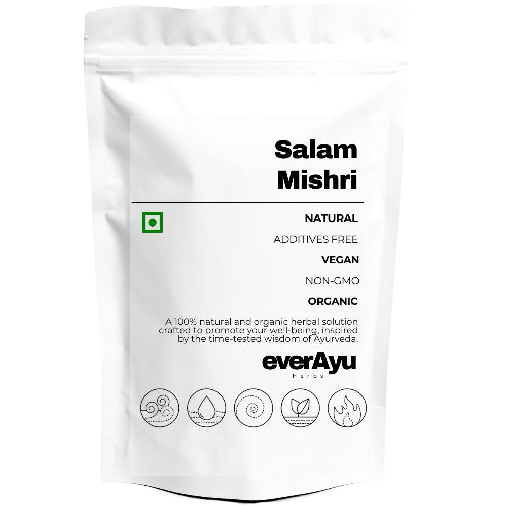 Salam Mishri, Salab Misri, Salap Mishri, Orchid Root, Orchis Latifolia, सालम मिश्री, सालाब मिश्री, Marathi सालम मिश्री, Gujarati સલામ મિશ્રી, Tamil சலாம் மிஷ்ரி, Telugu సలాం మిశ్రి, Kannada ಸಾಲಂ ಮಿಶ್ರಿ, Punjabi ਸਲਾਮ ਮਿਸਰੀ, Urdu سلام مشری, English Salep Root / Orchid Tuber / Ayurvedic Vitality Herb.