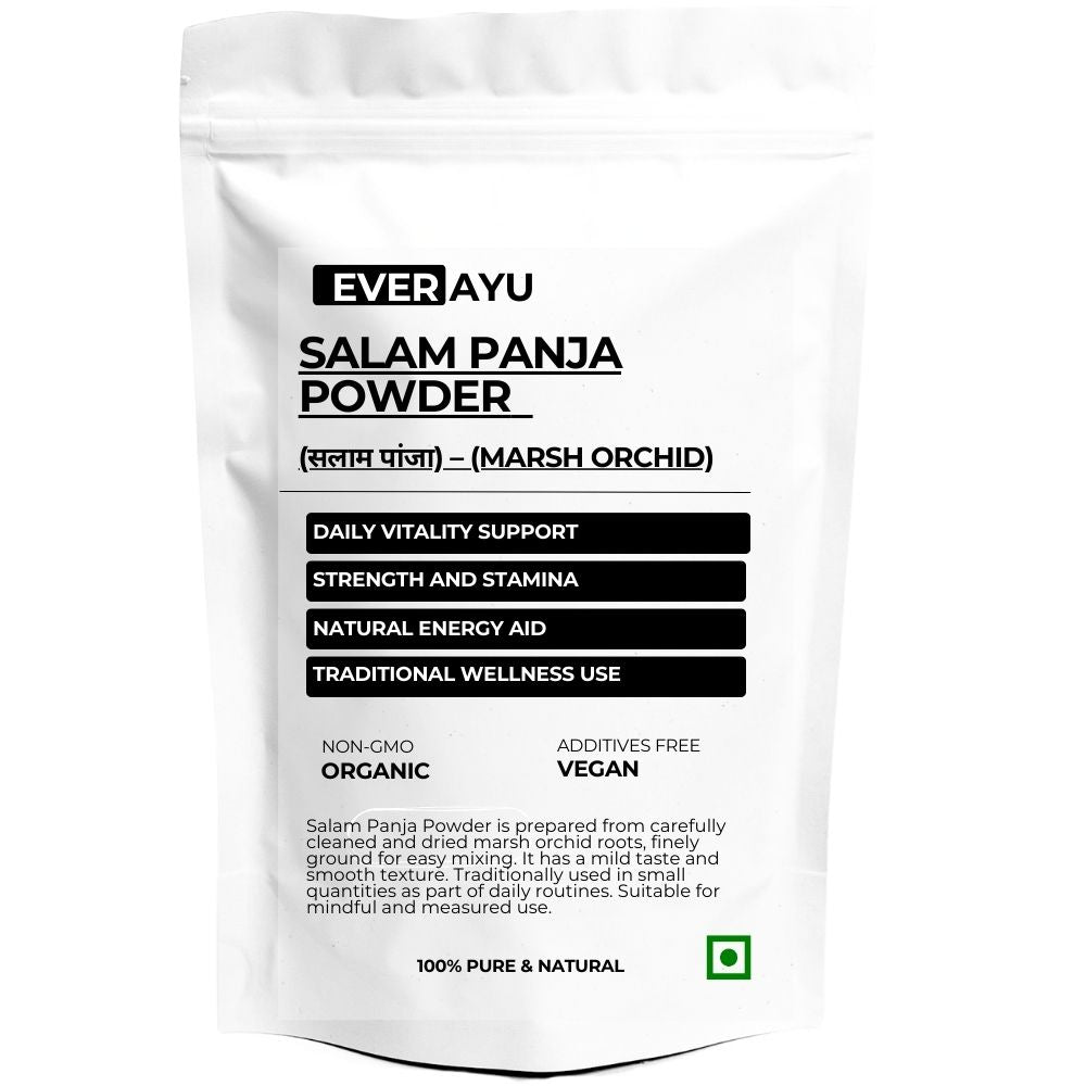 buy salam panja powder, salab punja churna benefits, marsh orchid powder uses, ayurvedic vitality herb, orchis mascula powder, herbal rejuvenating churna, natural strength powder
