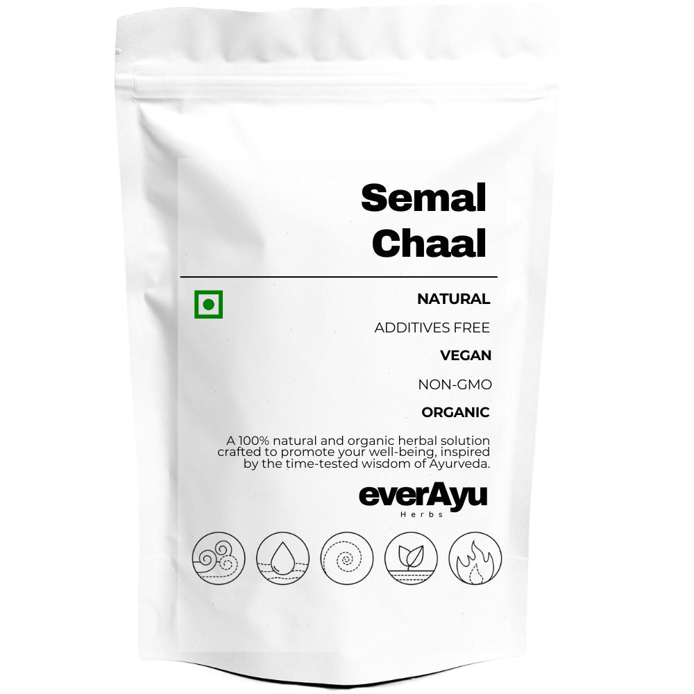 Semal Chaal, also known as Semal Chal, Semal Chhal, or Simbal Musli, comes from the bark of Bombax malabaricum (Silk Cotton Tree). In Hindi it’s called सेमल छाल, in Marathi शालमली, in Gujarati સેમલ છાલ, in Tamil இலவங்க மரச் சால், in Telugu సిమ్మల చెట్టు, and in Sanskrit शाल्मली. In English, it’s known as Kapok Tree Bark or Silk Cotton Tree Bark. Traditionally used in Ayurveda for promoting vitality, rejuvenation, and balance.