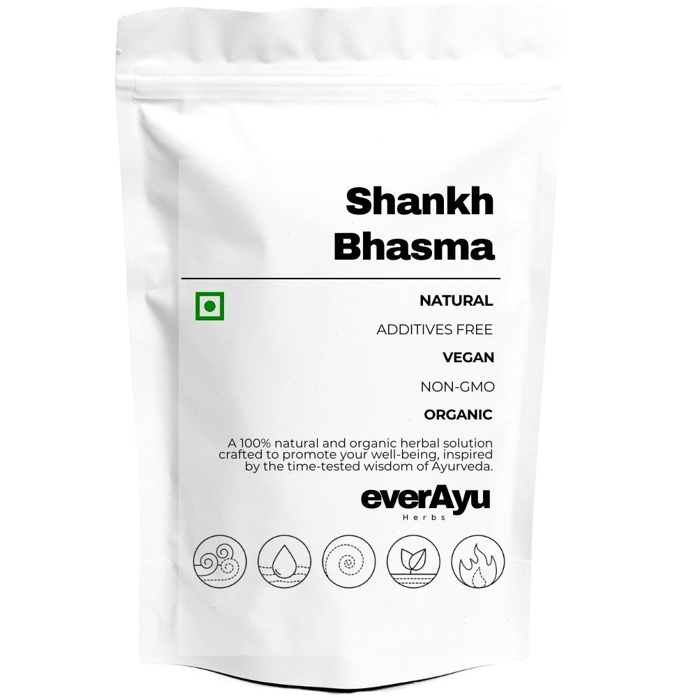 Shankh Bhasma, also known as Shankha Bhasma or Conch Shell Calx, is derived from purified Turbinella pyrum shells. In Hindi it’s शंख भस्म, in Tamil it’s சங்கு பஸ்மம், in Telugu శంఖ భస్మం, and in Sanskrit शङ्ख भस्म. In English, it is known as Conch Shell Powder or Concha Calx. Traditionally used in Ayurveda for its mineral and balancing properties, it’s a natural source of calcium and digestive support.