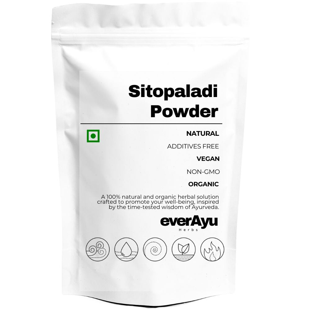 Sitopaladi Churna – also known as Sitofaladi Churna, Sitopalathi Choornam, and सिटोफालाडी पावडर – a classical Ayurvedic formulation containing sugar candy, bamboo manna, long pepper, cardamom, and cinnamon. Traditionally used to support balance, digestion, and seasonal comfort.