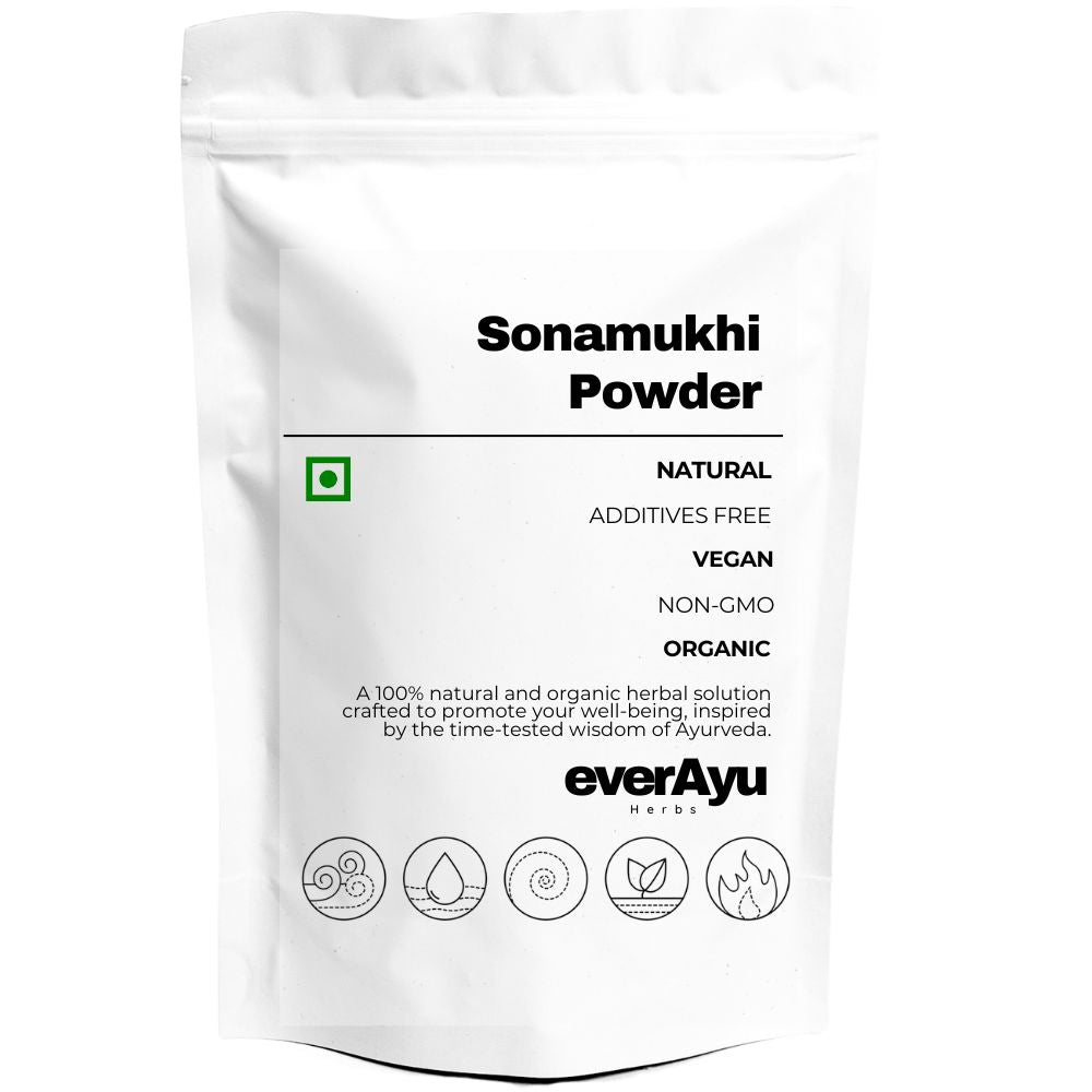 Sonamukhi Powder, also known as Seena, Indian Senna, Cassia angustifolia, सोनामुखी पाउडर, সোনামুখী গুঁড়ো, சோனா முகி பொடி – natural Ayurvedic herb for internal cleansing and digestive support.