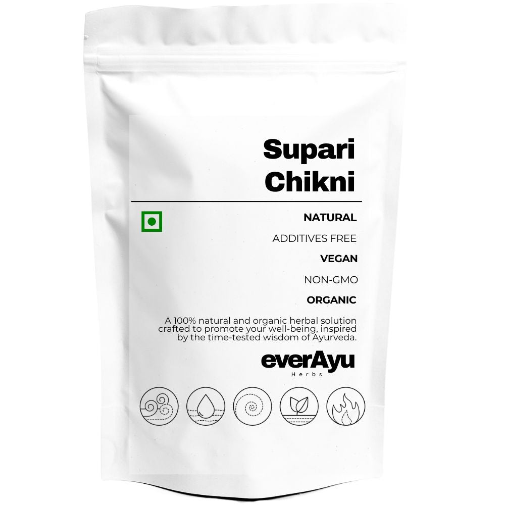 Supari, also known as Betel Nut, Areca Nut, Supari Lal, Supari Chikni, Puga, सुपारी, பாக்கு, వక్క, ಅಡಿಕೆ, and Areca catechu, is a traditional Indian seed used for oral care, rituals, and wellness blends. It holds importance in Ayurveda and Indian cultural ceremonies, representing freshness, balance, and prosperity.