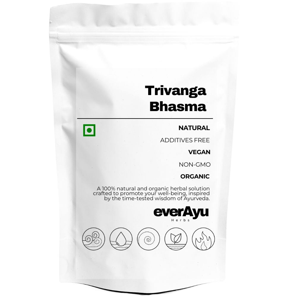 Trivanga Bhasma, also known as Tribang Bhasma, is a traditional Ayurvedic formulation made from Vanga (Tin), Naga (Lead), and Yashad (Zinc). In Hindi, it is called त्रिवंग भस्म, in Tamil திரிவங்க பஸ்மம், in Gujarati ત્રિવંગ ભસ્મ, and in Urdu تری بنگ بھسم. It has been used in Ayurveda for centuries for vitality, internal balance, and rejuvenation.