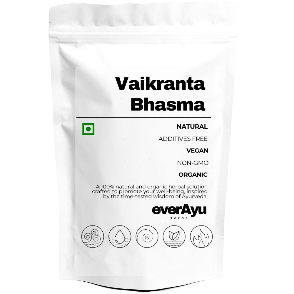 Image Comments (Alt Text):
Vaikranta Bhasma (वैक्रांत भस्म), also known as Tourmaline Calx, is an Ayurvedic mineral formulation known for promoting strength and rejuvenation. Other names: Vaikranta Pishti, Vaikranta Ras, Vaykrant Bhasma, Tourmaline Ash.
