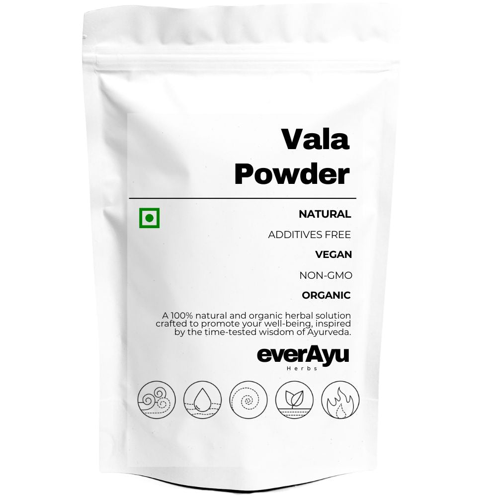 Vala Churna (वाळा चूर्ण), also known as Vetiver Root Powder or Khus Powder, is a cooling Ayurvedic herb used for freshness and relaxation. Other names: Vetiveria zizanioides, Ushira, Ramacham, Vettiver, Vaala, Khus Root Powder.