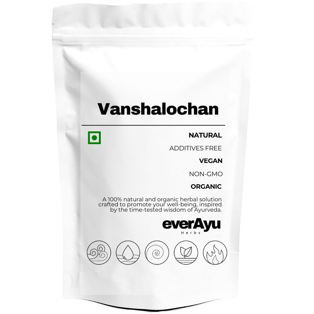 Vanshalochan (वंशलोचन), also known as Vanshlochan, Bamboo Silica, Tabasheer, or Bamboo Manna, is a natural Ayurvedic substance found inside bamboo stems. Known in Ayurveda for its rejuvenating and cooling nature. Other names: Tvakshira, Banshlochan, Moongil Manna (Tamil), Veduru Manna (Telugu), Bamboo Silica Powder, Bamboo Extract.