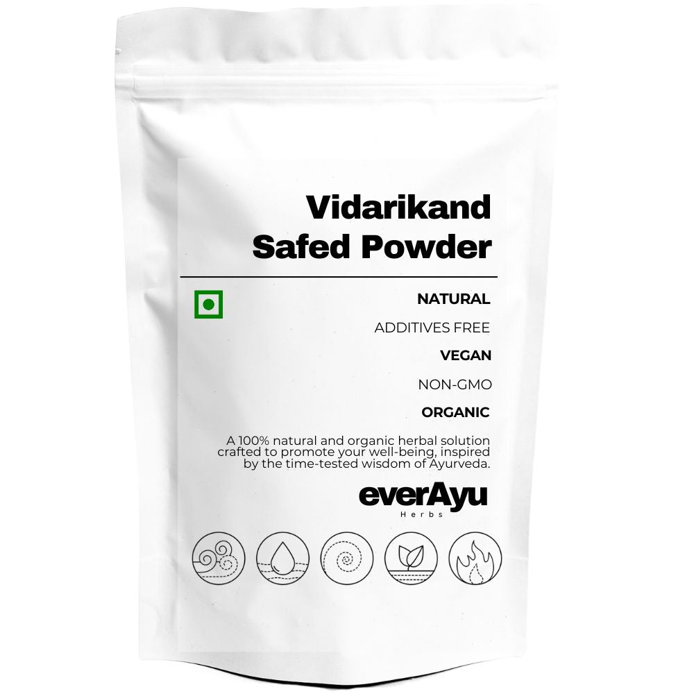 Vidarikand (विदारीकंद सफेद पाउडर), also known as Safed Vidarikand or Indian Kudzu (Dioscorea bulbifera), is a traditional Ayurvedic root used for vitality and rejuvenation. Other names include Bidari Kanda (Kannada), Bidari Kandam (Malayalam), Bidarikand (Bengali), and Vellai Vilankilangu (Tamil).