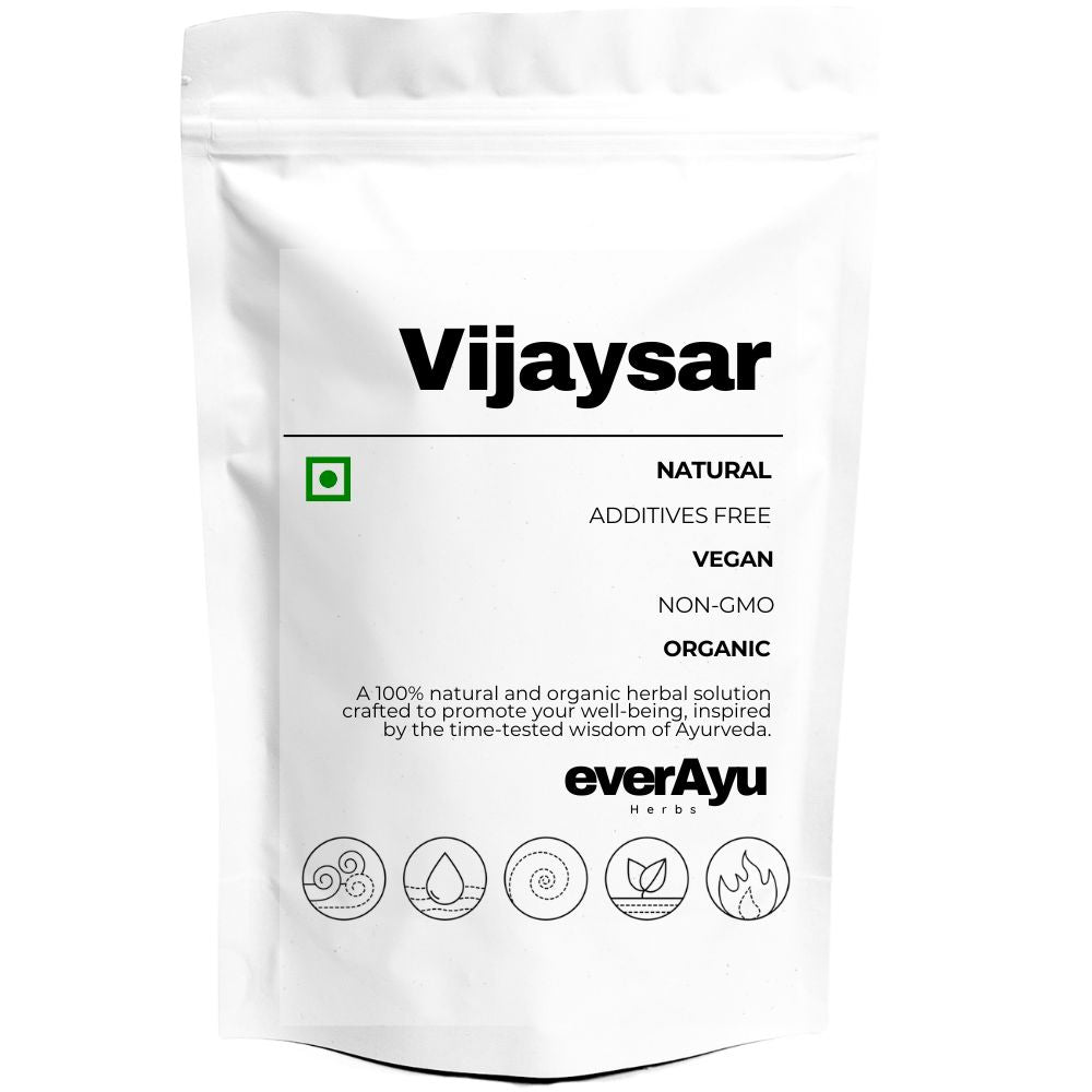 Vijaysar (विजय सार), also known as Malabar Kino or Indian Kino Tree (Pterocarpus marsupium), is an Ayurvedic wood known for its natural purifying and balancing properties. Other names include Bijaysar (Hindi), Vijayasara (Telugu), Vikasam Maram (Tamil), Vijayasara Mara (Kannada), and Vijayasara Maram (Malayalam).