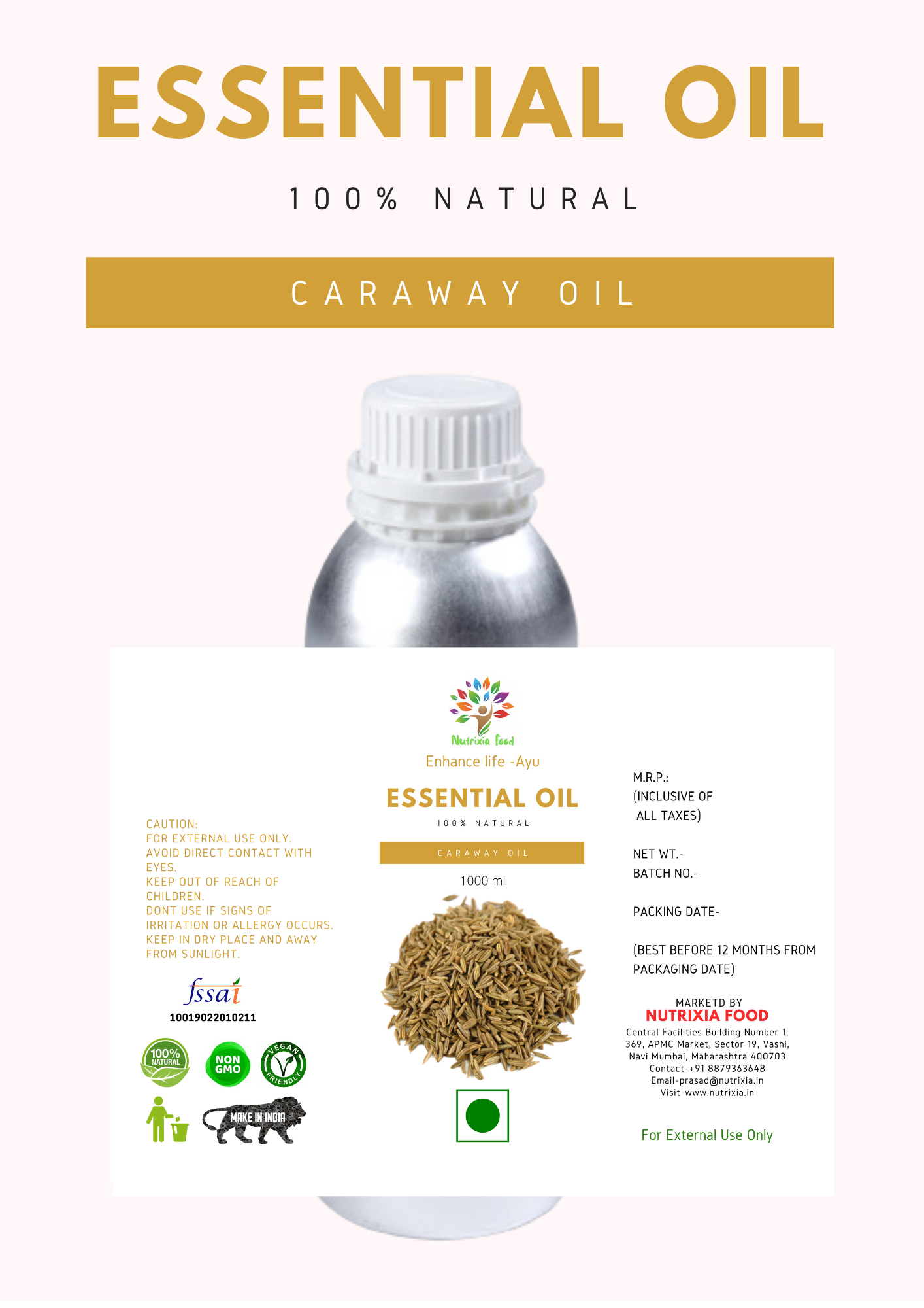 Caraway Oil - 1 Liter -Nutrixia Food