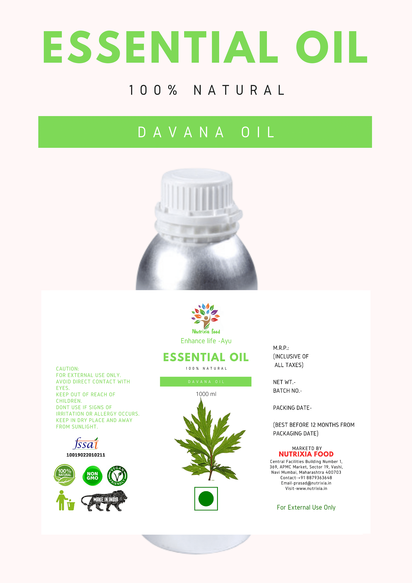 DAVANA OIL - 1 Liter -Nutrixia Food