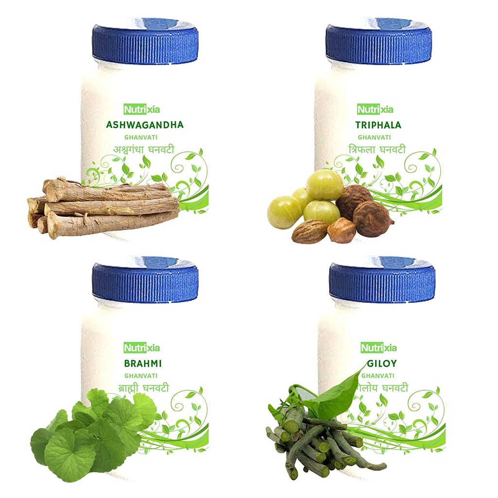 Ashwagandha,Triphala,Brahmi,Giloy Ghanvati Combo -Nutrixia Food